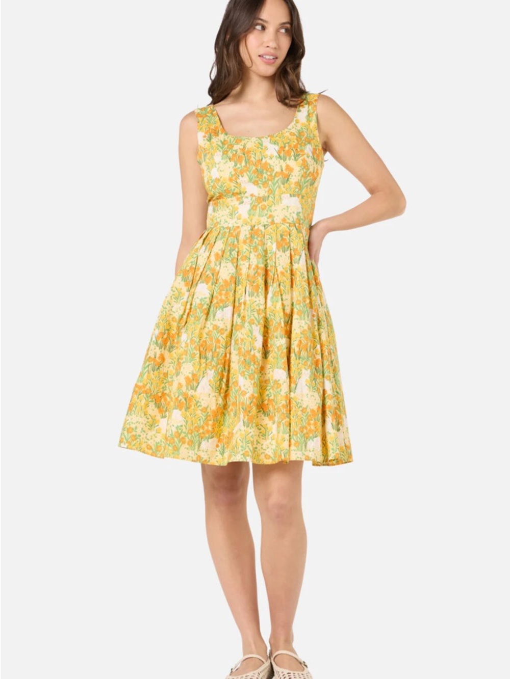 Cat & Flora Sun Dress Yellow Floral Fit-and-Flare Sundress - Picture 2 of 4